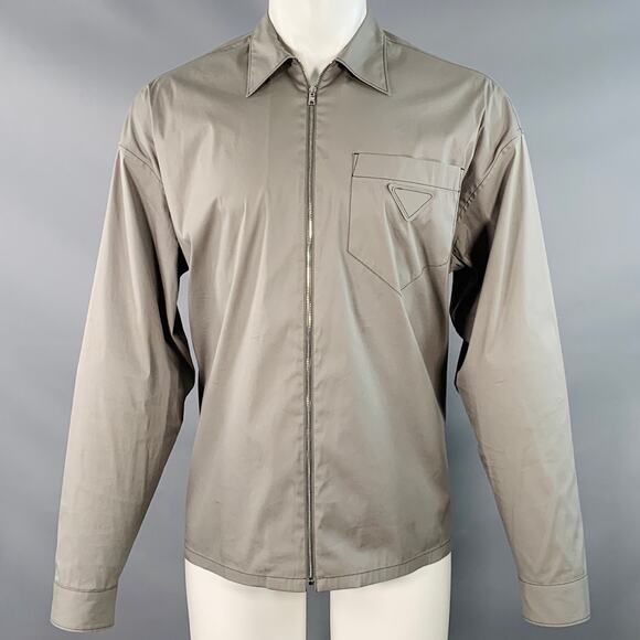 PRADA Size M Grey Cotton Blend Zip Up One Pocket Shirt Jacket - Picture 1 of 8